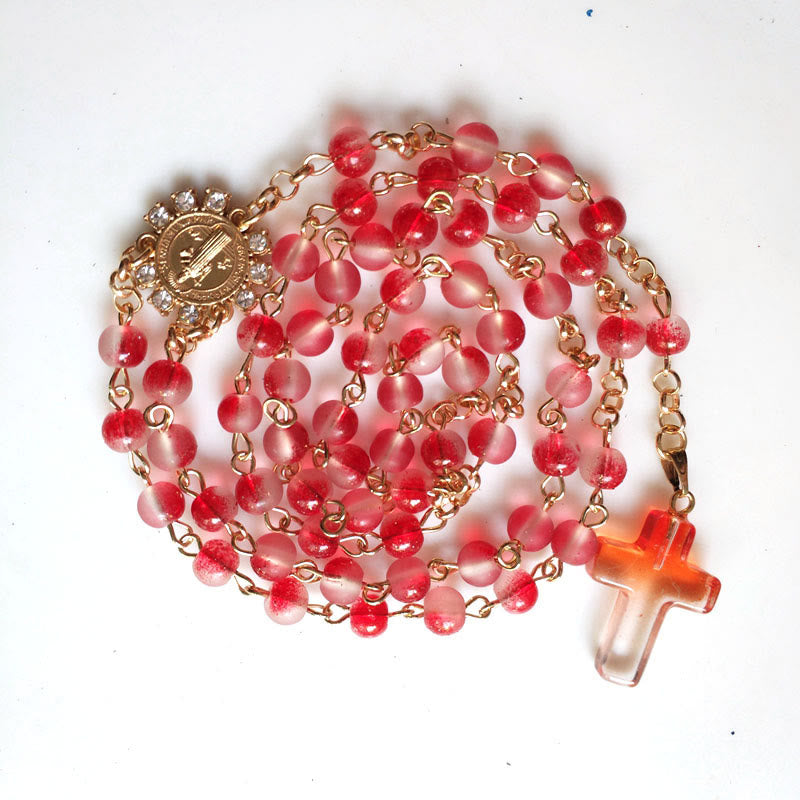 Christianartworkshop Médaille et croix de saint Benoît, chapelet en alliage de verre rouge rond de 6 mm - image 4