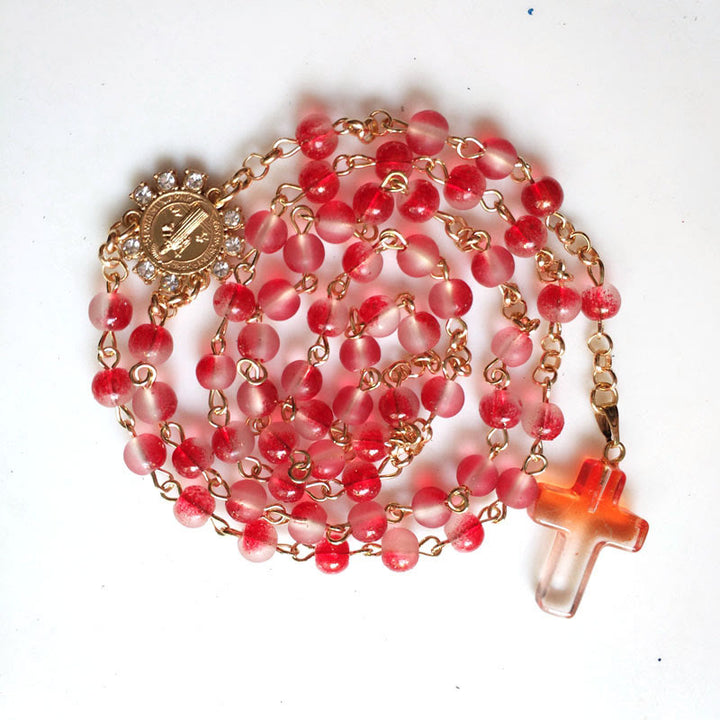 Christianartworkshop Médaille et croix de saint Benoît, chapelet en alliage de verre rouge rond de 6 mm - image 4