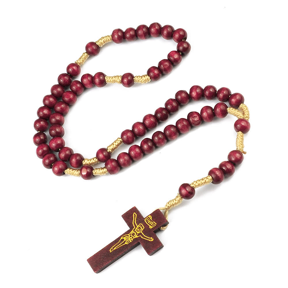 Christianartworkshop Crucifix rond en bois multicolore de 7*8 mm avec cordon en nylon - Bordeaux - image 0