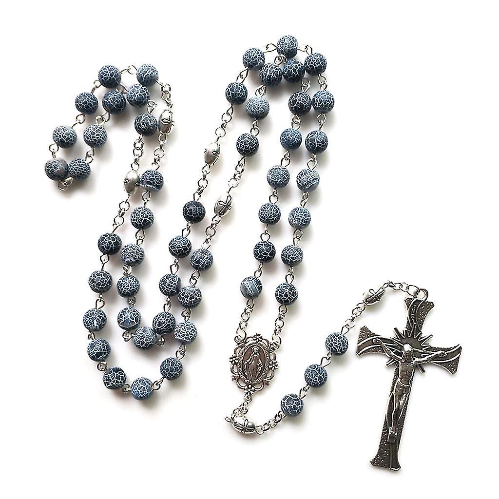 Christianartworkshop Médaille miraculeuse et crucifix en agate bleue patinée ronde de 8 mm, chaîne en alliage, chapelet - image 3