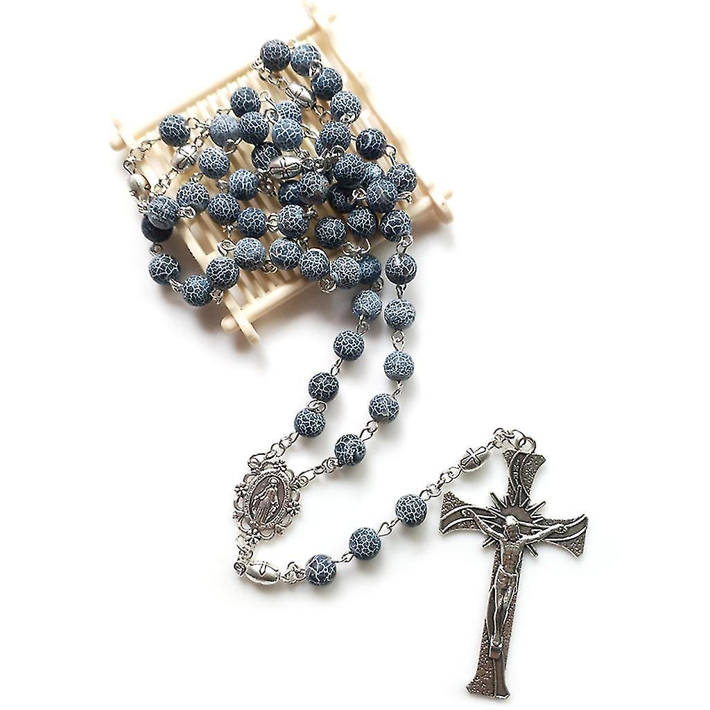 Christianartworkshop Médaille miraculeuse et crucifix en agate bleue patinée ronde de 8 mm, chaîne en alliage, chapelet - image 4