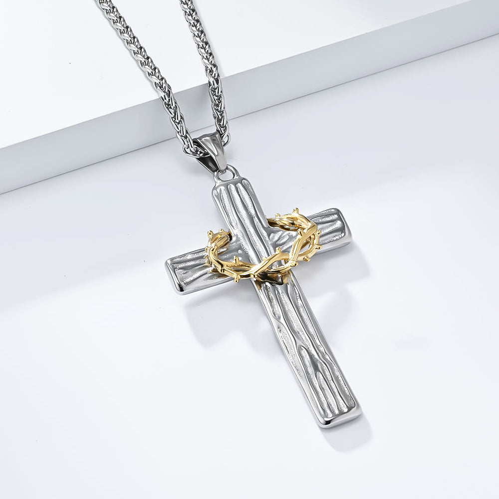 Christianartworkshop Collier pendentif croix couronne d'épines de Jésus style moderne, symbole de protection sacrée - image 1