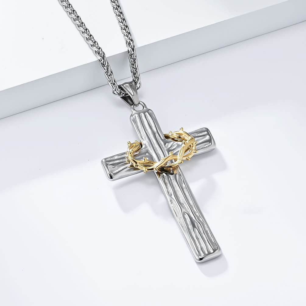 Christianartworkshop Collier pendentif croix couronne d'épines de Jésus style moderne, symbole de protection sacrée - image 1