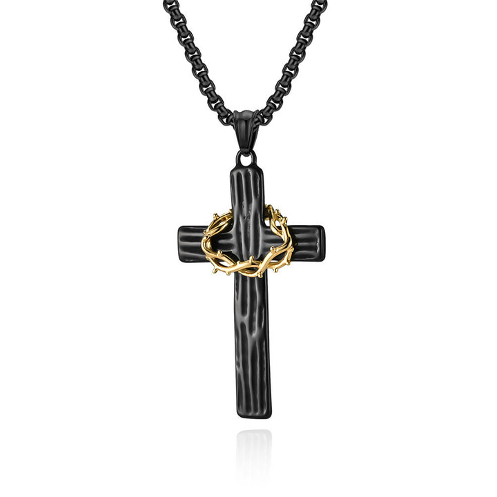 Christianartworkshop Collier pendentif croix couronne d'épines de Jésus style moderne, symbole de protection sacrée - Noir et or - image 4