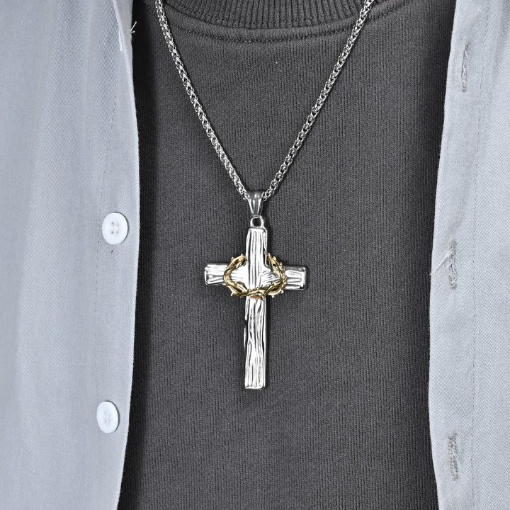 Christianartworkshop Collier pendentif croix couronne d'épines de Jésus style moderne, symbole de protection sacrée - image 3
