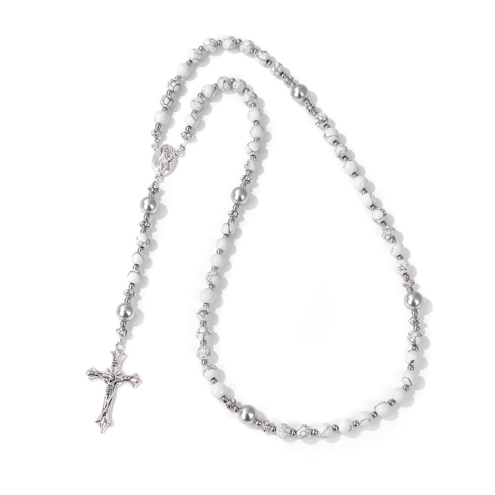 Christianartworkshop Médaille de prière Notre-Dame en pierre naturelle et perle - Pin blanc - image 18