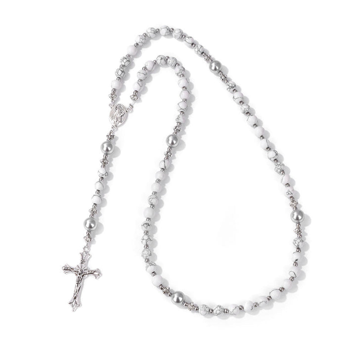 Christianartworkshop Médaille de prière Notre-Dame en pierre naturelle et perle - Pin blanc - image 18