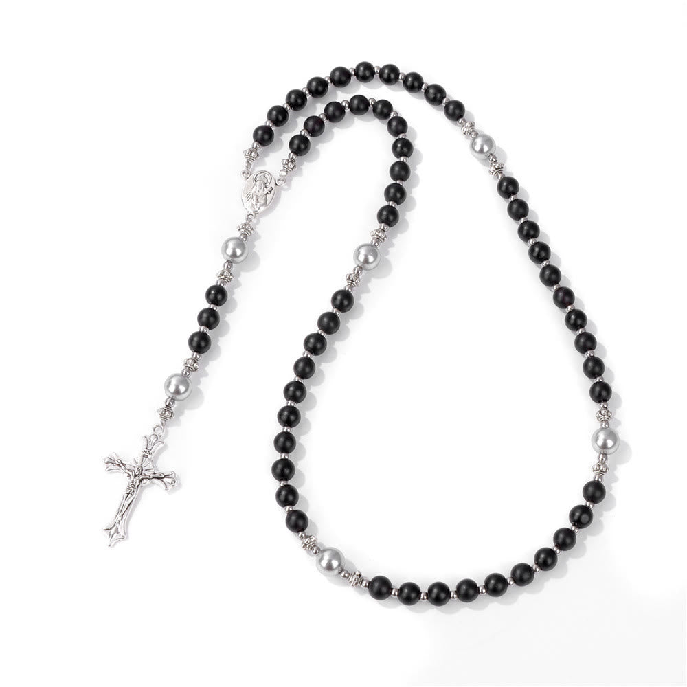 Christianartworkshop Médaille de prière Notre-Dame en pierre naturelle et perle - Noir - image 20