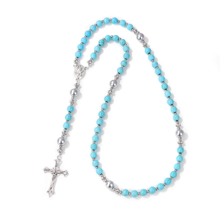 Christianartworkshop Médaille de prière Notre-Dame en pierre naturelle et perle - Turquoise bleue - image 11