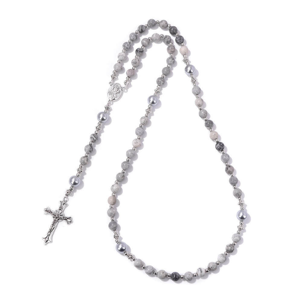 Christianartworkshop Médaille de prière Notre-Dame en pierre naturelle et perle - Pierre de carte - image 17