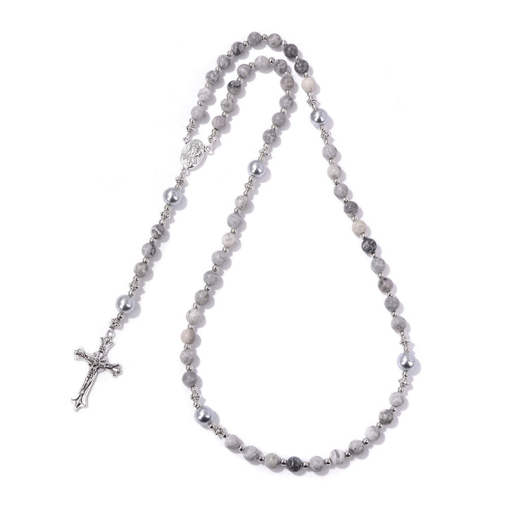 Christianartworkshop Médaille de prière Notre-Dame en pierre naturelle et perle - Pierre de carte - image 17