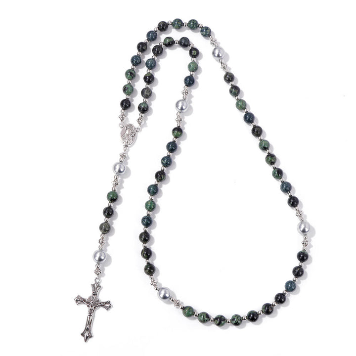Christianartworkshop Médaille de prière Notre-Dame en pierre naturelle et perle - Plume de moineau - image 10