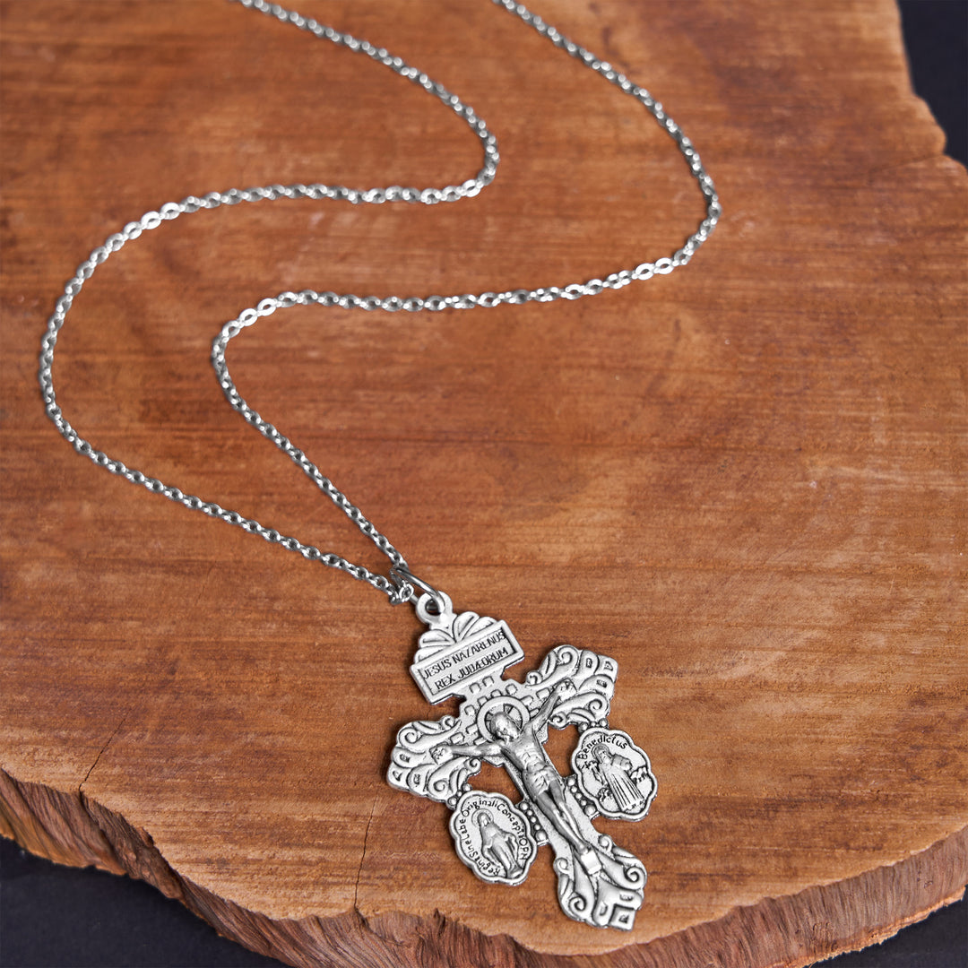 Christianartworkshop Collier pendentif crucifix du pardon, style classique, 3 couleurs, gravé double face - image 2