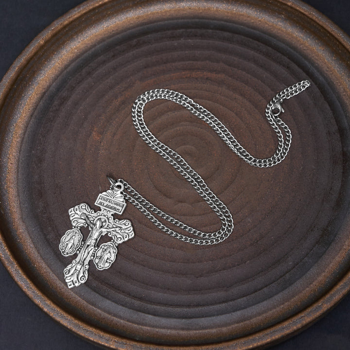 Christianartworkshop Collier pendentif crucifix du pardon, style classique, 3 couleurs, gravé double face - image 5