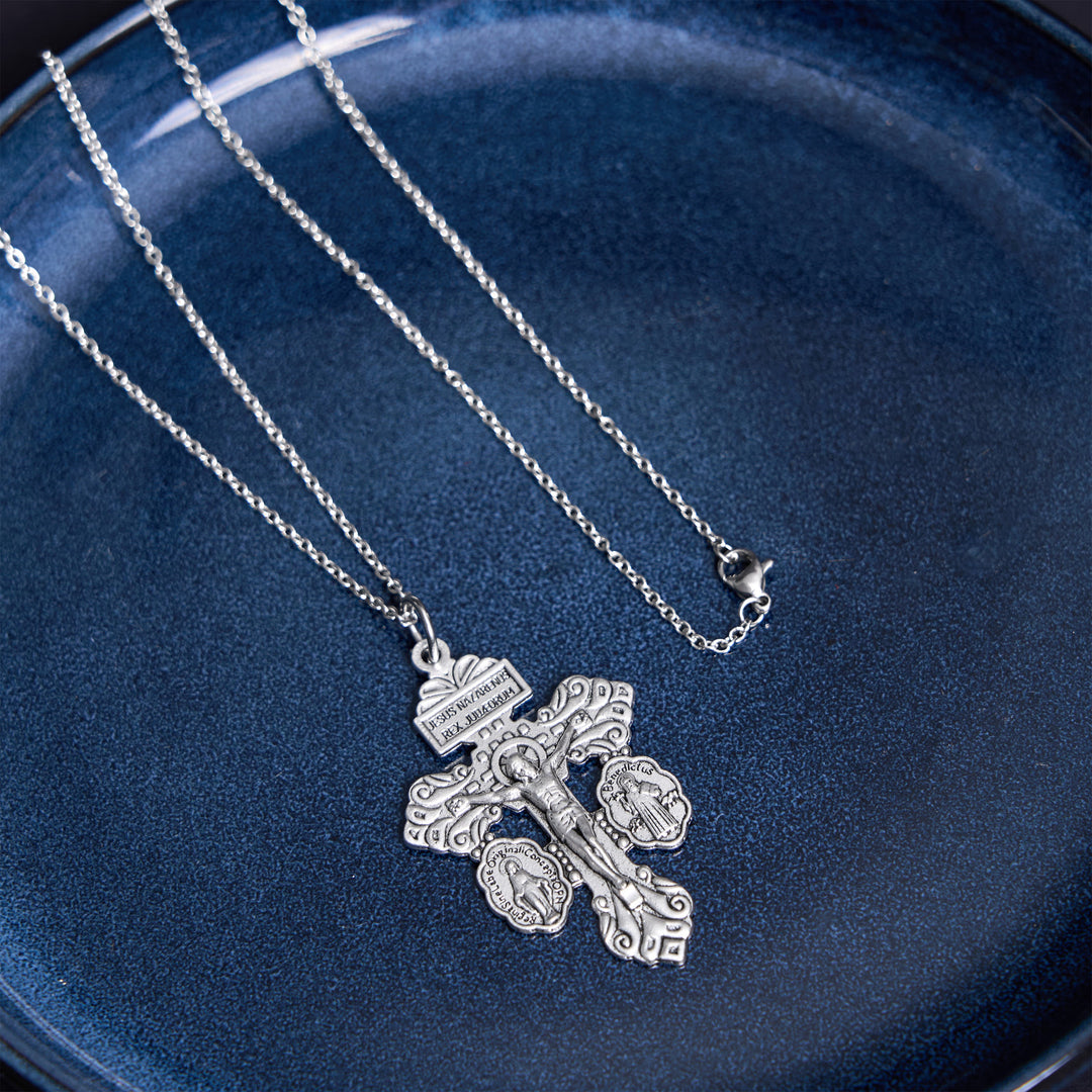 Christianartworkshop Collier pendentif crucifix du pardon, style classique, 3 couleurs, gravé double face - image 10