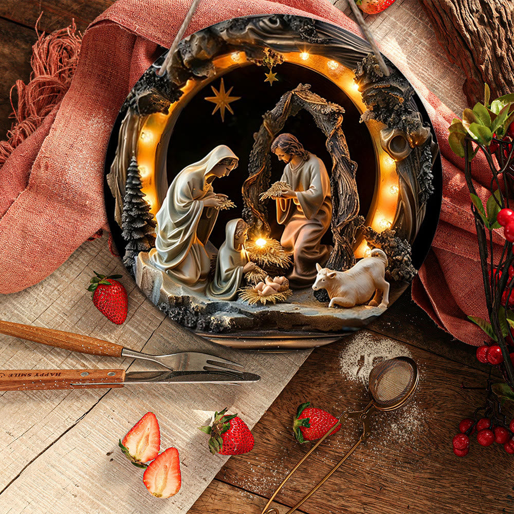 Christianartworkshop Crèche de Noël réaliste en bois, décorations suspendues - Crèche - image 0