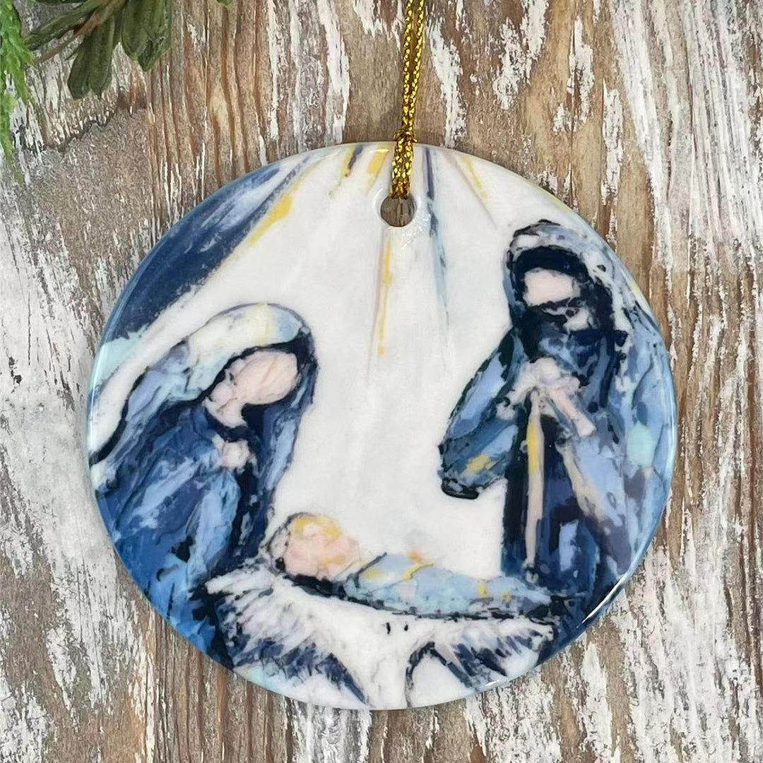 Christianartworkshop Crèche de Noël colorée, croquis en acrylique, décorations suspendues - Céramique - image 0