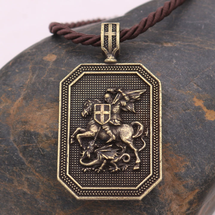 Christianartworkshop Collier de prière de protection avec pendentif Saint Georges et le Dragon de style classique - Bronze - image 0