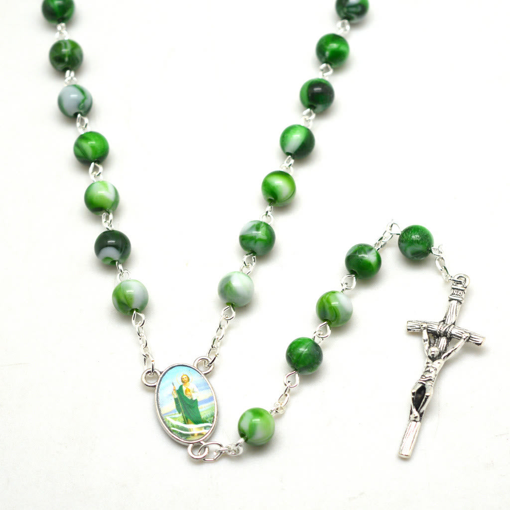 Christianartworkshop Chapelet de Saint Jude Thaddée et crucifix, en alliage acrylique vert rond de 8 mm, chaîne - image 5