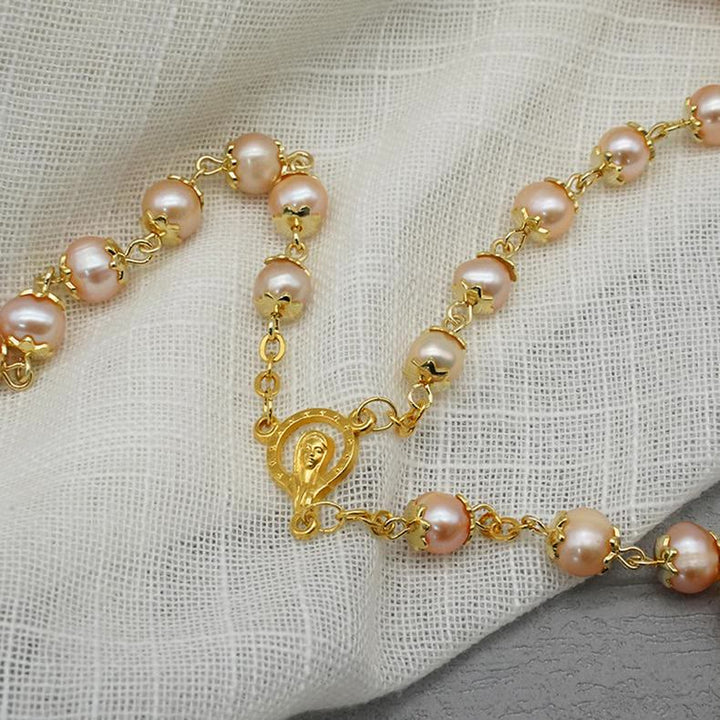 Christianartworkshop Chapelet en alliage de perles rondes champagne de 7 x 8 mm avec croix et Vierge Marie - image 3