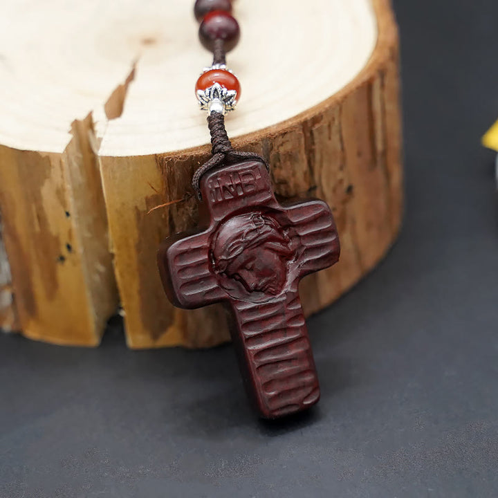 Christianartworkshop Chapelet en corde de nylon marron/noir en bois de santal, orné d'une croix de Jésus de 8 mm de diamètre. - image 5