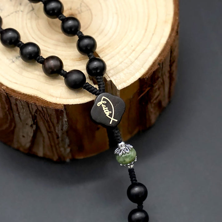 Christianartworkshop Chapelet en corde de nylon marron/noir en bois de santal, orné d'une croix de Jésus de 8 mm de diamètre. - image 11