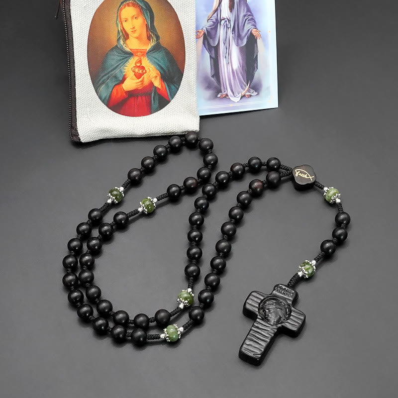 Christianartworkshop Chapelet en corde de nylon marron/noir en bois de santal, orné d'une croix de Jésus de 8 mm de diamètre. - Ébène - image 7