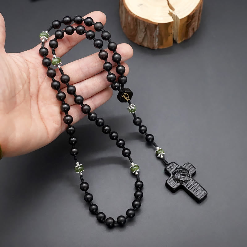 Christianartworkshop Chapelet en corde de nylon marron/noir en bois de santal, orné d'une croix de Jésus de 8 mm de diamètre. - image 9