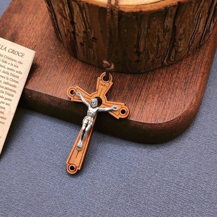 Christianartworkshop Collier pendentif crucifix en bois d'olivier de style classique, symbole de dévotion et de bénédiction - Crucifix - image 0