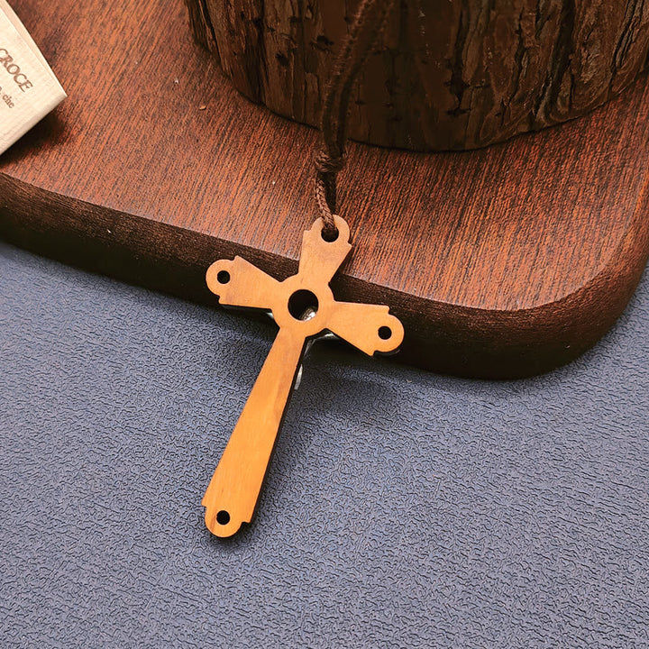 Christianartworkshop Collier pendentif crucifix en bois d'olivier de style classique, symbole de dévotion et de bénédiction - image 2