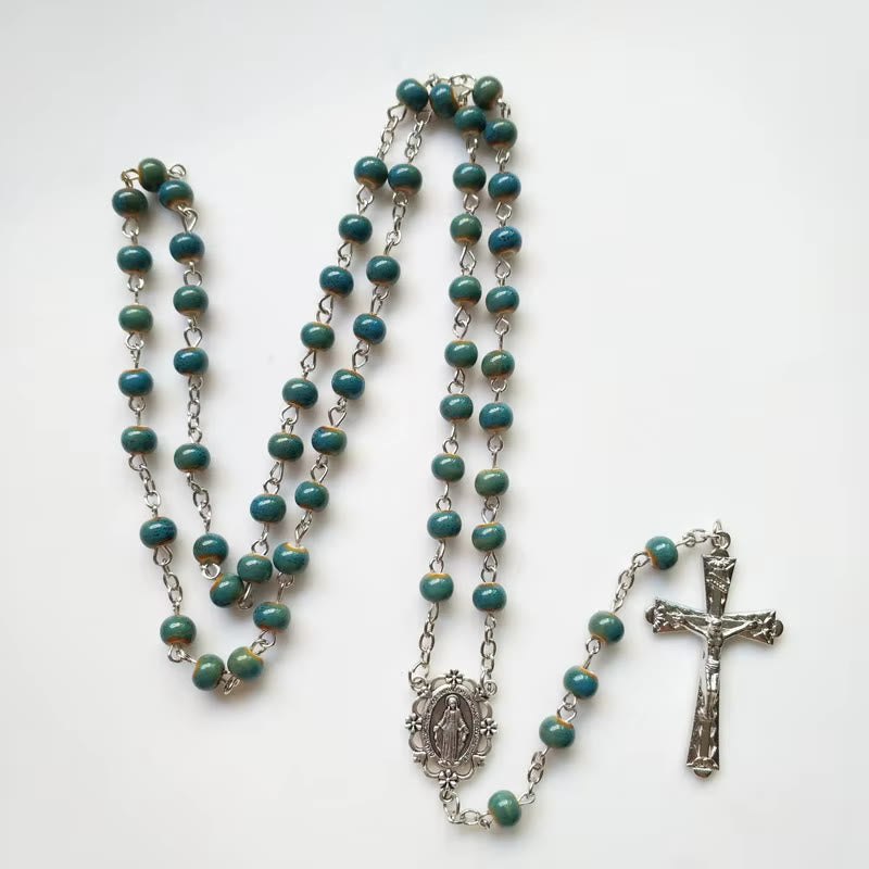 Christianartworkshop Médaille miraculeuse et crucifix en alliage de céramique bleue ronde de 6 mm, chapelet - image 2