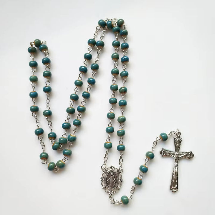 Christianartworkshop Médaille miraculeuse et crucifix en alliage de céramique bleue ronde de 6 mm, chapelet - image 2
