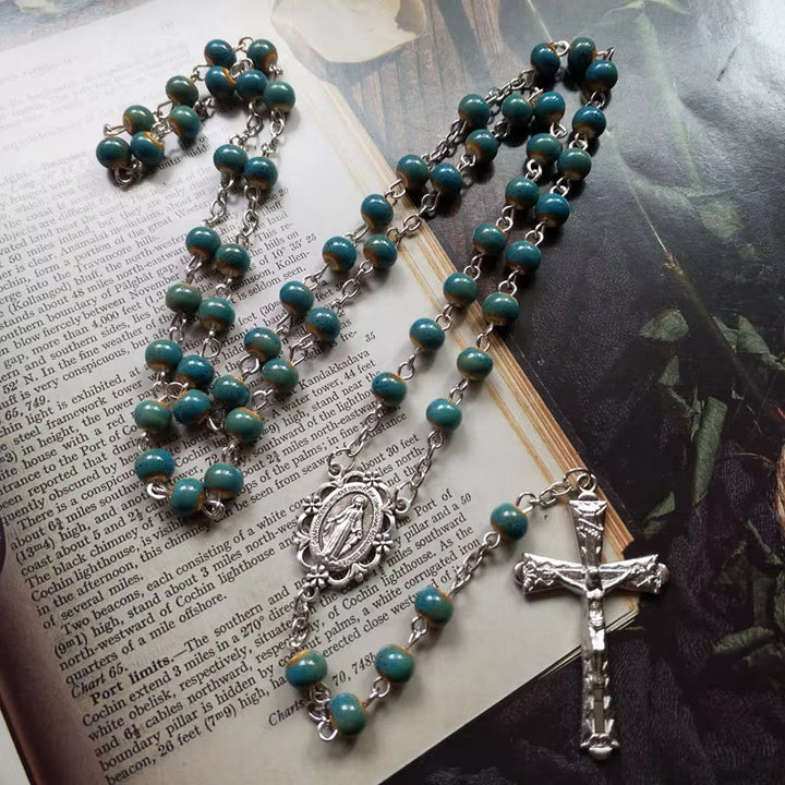 Christianartworkshop Médaille miraculeuse et crucifix en alliage de céramique bleue ronde de 6 mm, chapelet - image 4