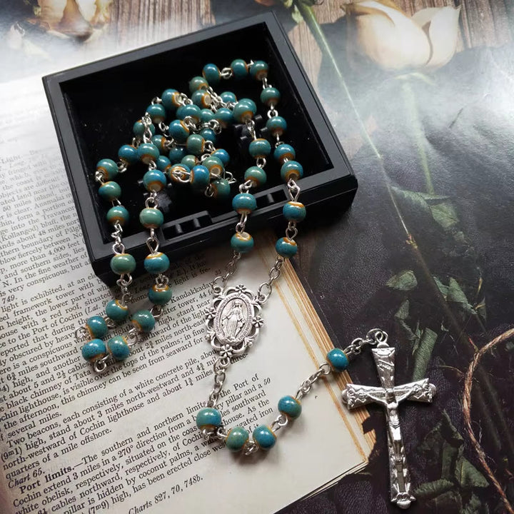 Christianartworkshop Médaille miraculeuse et crucifix en alliage de céramique bleue ronde de 6 mm, chapelet - image 5