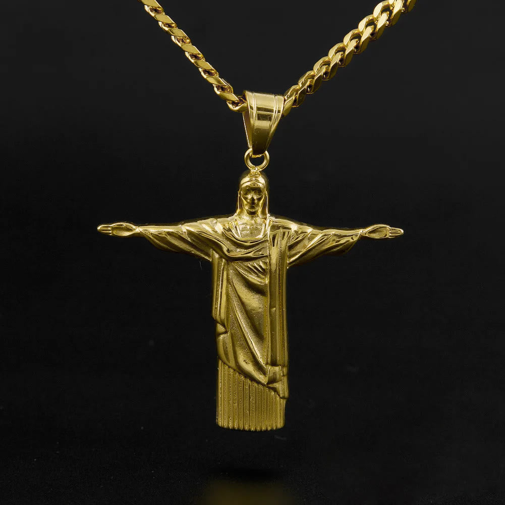 Christianartworkshop Collier pendentif Christ Rédempteur majestueux, finition dorée, style classique - Or - image 0