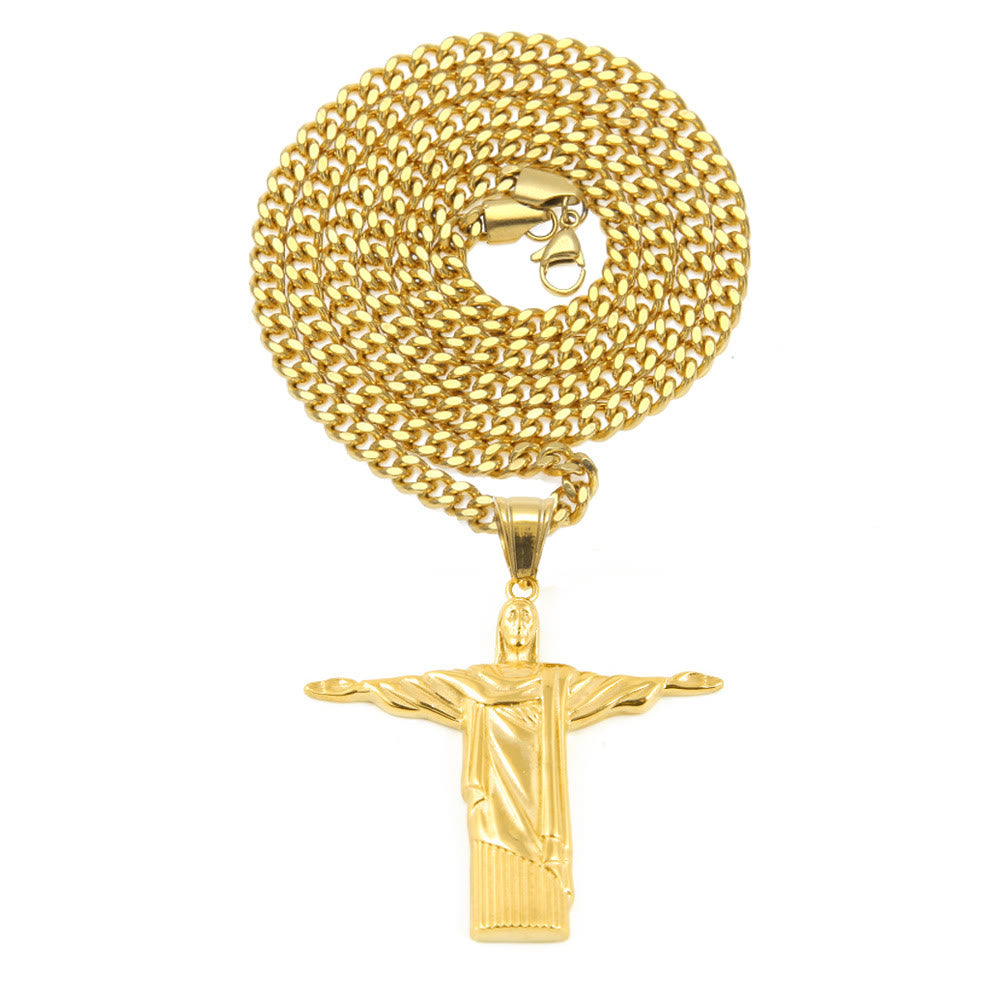 Christianartworkshop Collier pendentif Christ Rédempteur majestueux, finition dorée, style classique - image 2