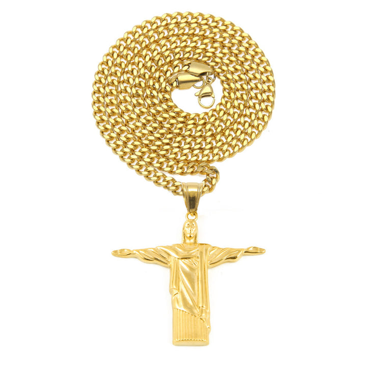 Christianartworkshop Collier pendentif Christ Rédempteur majestueux, finition dorée, style classique - image 2