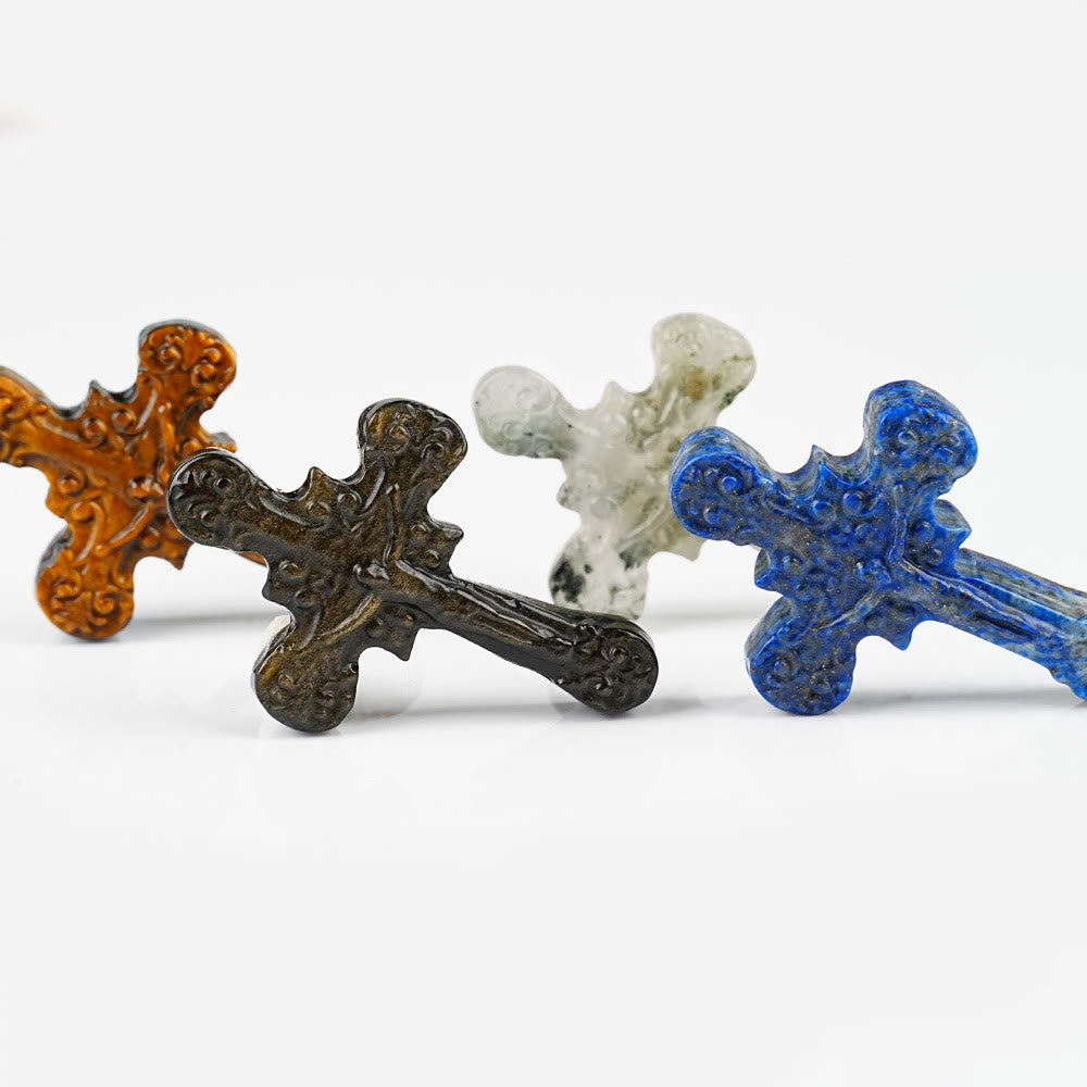 Christianartworkshop Ornements en pierre naturelle : œil de tigre, labradorite, obsidienne, lapis-lazuli, crucifix en volutes - image 6