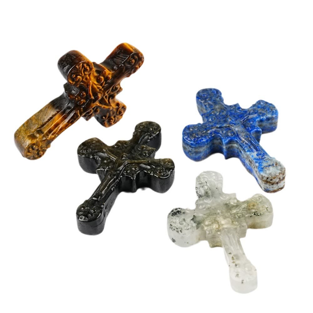 Christianartworkshop Ornements en pierre naturelle : œil de tigre, labradorite, obsidienne, lapis-lazuli, crucifix en volutes - image 7