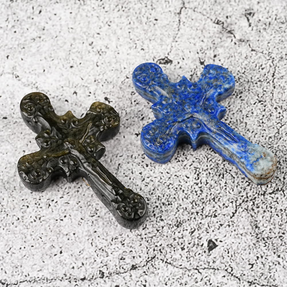 Christianartworkshop Ornements en pierre naturelle : œil de tigre, labradorite, obsidienne, lapis-lazuli, crucifix en volutes - image 5