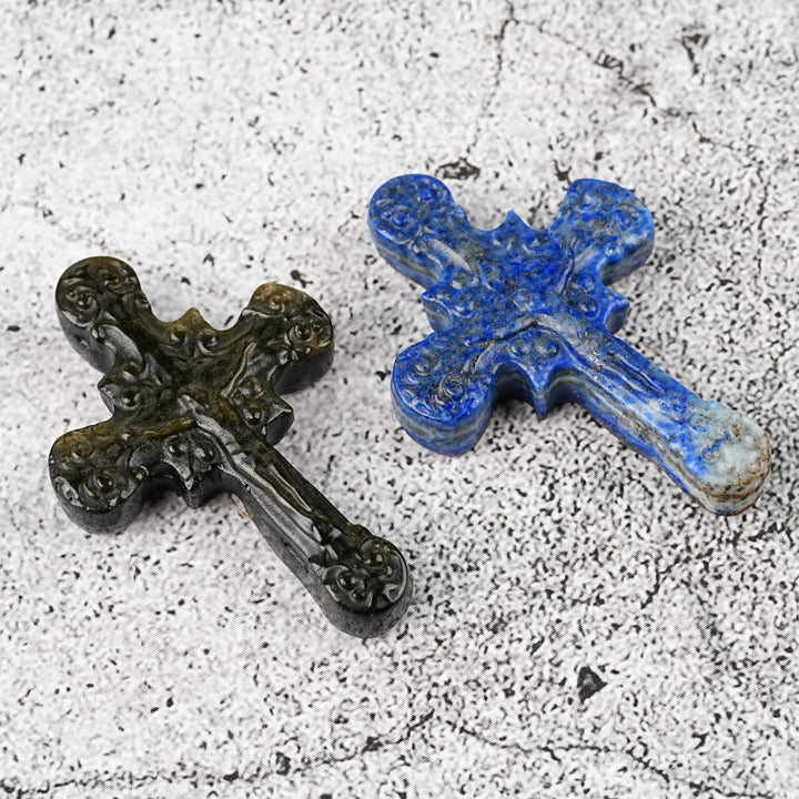 Christianartworkshop Ornements en pierre naturelle : œil de tigre, labradorite, obsidienne, lapis-lazuli, crucifix en volutes - image 5