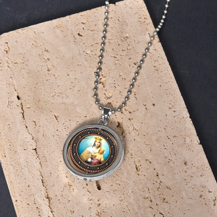 Christianartworkshop Collier pendentif rotatif style rétro avec icône de Jésus, saint Benoît et la Vierge Marie - image 6