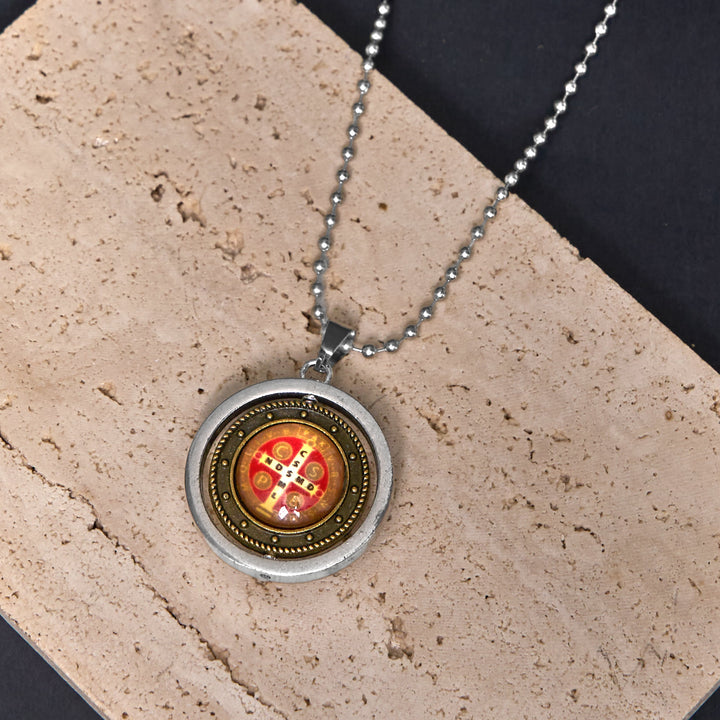 Christianartworkshop Collier pendentif rotatif style rétro avec icône de Jésus, saint Benoît et la Vierge Marie - image 9