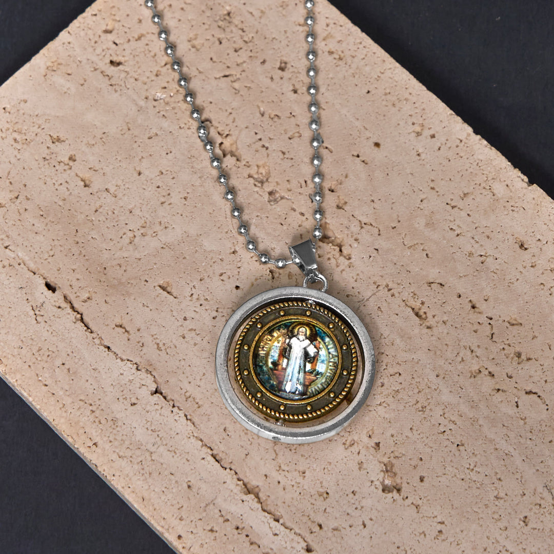 Christianartworkshop Collier pendentif rotatif style rétro avec icône de Jésus, saint Benoît et la Vierge Marie - image 8