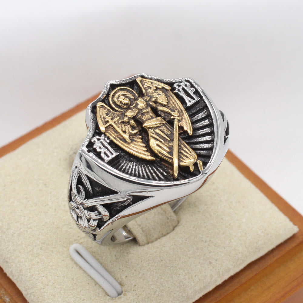 Bague de protection et de force Saint Michel, ange gardien, style rétro, Christianartworkshop - image 1