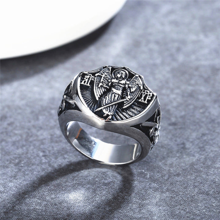 Bague de protection et de force Saint Michel, ange gardien, style rétro, Christianartworkshop - image 2