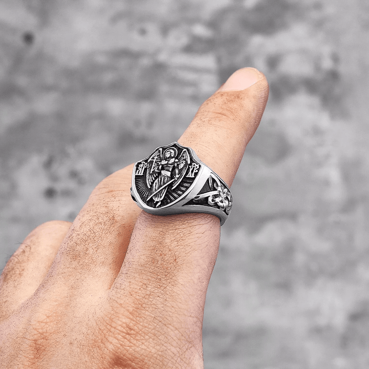 Bague de protection et de force Saint Michel, ange gardien, style rétro, Christianartworkshop - image 4