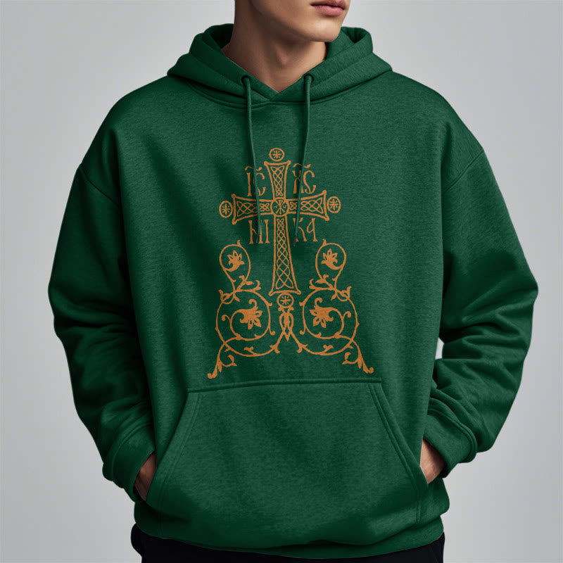 Sweat à capuche en polyester doublé polaire, style classique, avec emblème de croix sacrée, motifs floraux et vignes, signé Christianartworkshop - image 22
