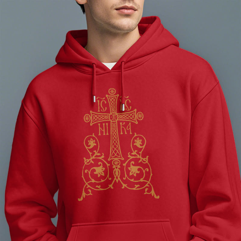 Sweat à capuche en polyester doublé polaire, style classique, avec emblème de croix sacrée, motifs floraux et vignes, signé Christianartworkshop - image 38