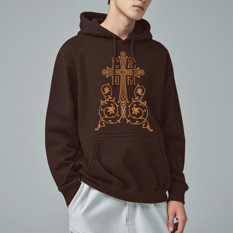 Sweat à capuche en polyester doublé polaire, style classique, avec emblème de croix sacrée, motifs floraux et vignes, signé Christianartworkshop - image 17